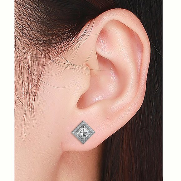 Diamond Shape Silver Stud Earrings With Australian Crystals - Picture 2 of 2